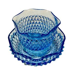 Vintage Indiana Glass Diamond Point Mayo/Condiment Set